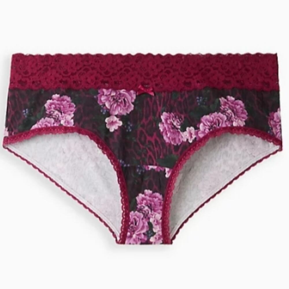 TORRID WIDE LACE TRIM CHEEKY PANTY - COTTON FLORAL BLACK SIZE 5X TORRID SIZE 5